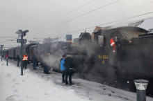Juletog i røg og damp og sne Slagelse station
